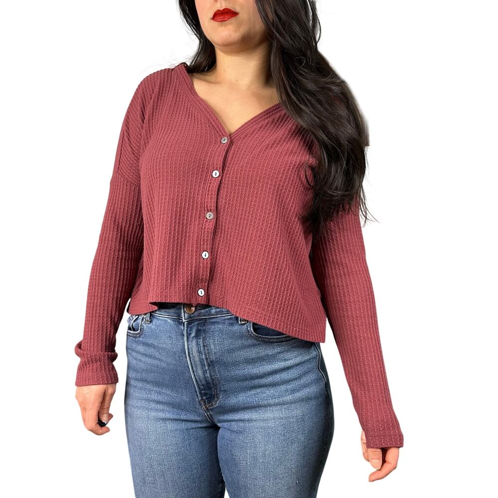 Wild Fable Wine Red Purple Oversized Thermal Lightweight Button Front Top